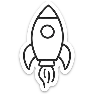 hand-drawn outlined icon of a rocket, black outlines, no fill, no color sticker