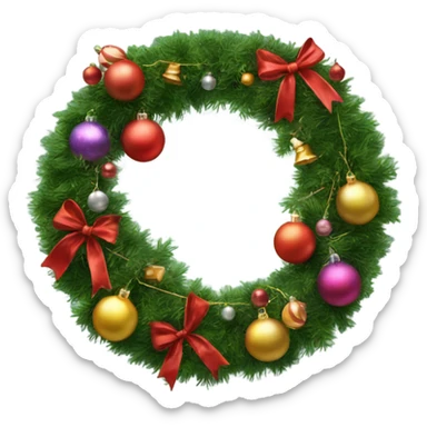 Realistic Circular christmas garland with baubles and bows sticker