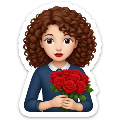 A girl with curly hair and res flowers in her hands sticker