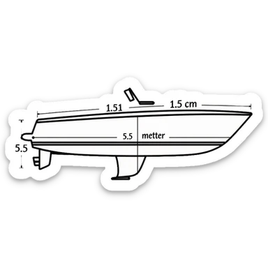 technical diagram of 5.5 meter boat hull with measurement marked sticker