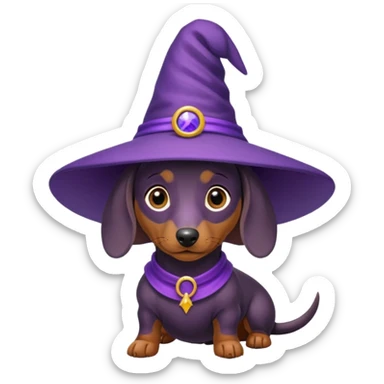 Dachshund dog wear purple wicth hat sticker