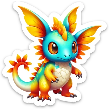 Exotic tropical shiny rare epic cute Fakémon-creature, full body, with random markings sticker