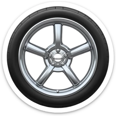A chrome car wheel emoji, polished silver metal rim, smooth circular shape, minimal futuristic design, soft reflections, iOS emoji style, centered on white background, ultra clean look sticker