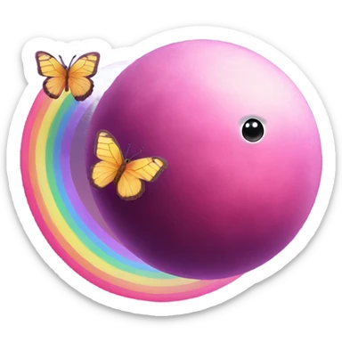 pink planet with a rainbow and butterfly  sticker