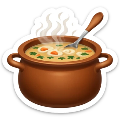 brown pot with soup sticker