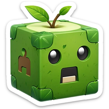 3D Apple style emoticons for Minecraft grass blocks, cube shaped with grass on top sticker