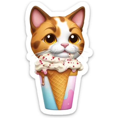 calico cat with icecream sundae  sticker