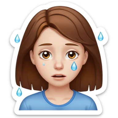 Girl with brown hair crying sticker