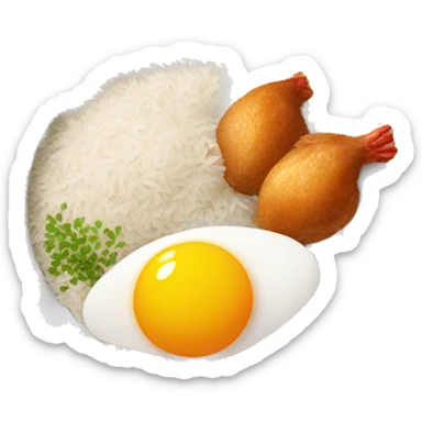 a bowl of rice with two eggs and two chicken drumstick on top sticker