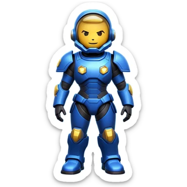 Clash of Clans aesthetic: Cinematic Playful Terran Marine Hero Emoji, rendered in a 3D vector-style similar to standard emojis with minimal shading and bold, simplified shapes. A compact, heroic isometric figure clad in futuristic power armor with signature energy accents, softly glowing with a cosmic battle charm. Simplified yet unmistakably iconic, highly detailed and consistent, glowing with a soft radiant shine and high gloss. Stylized with a touch of interstellar valor and a soft glowing outline, capturing the essence of an elite space warrior with a friendly, playful manner! sticker