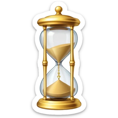 A small hourglass with just a little sand left at the bottom and a shining golden alarm bell next to it, representing a very short task sticker