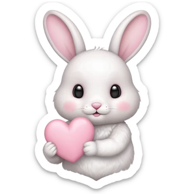 White bunny holding a light pink heart sticker