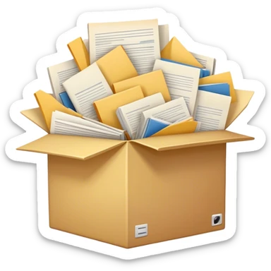 a huge box bursting with a lot of documents and papers sticker
