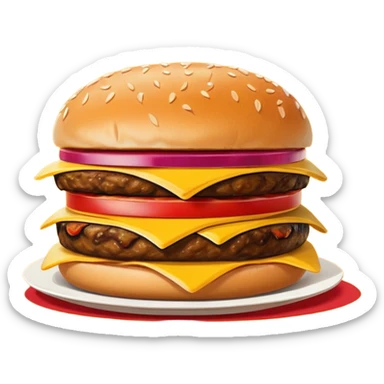 A clean and simple icon of fast food in emoji-style illustration. A burger with fries, naggets and shaverma, bright and bold colors, simple shapes, flat design, high contrast, inviting and appetizing. sticker