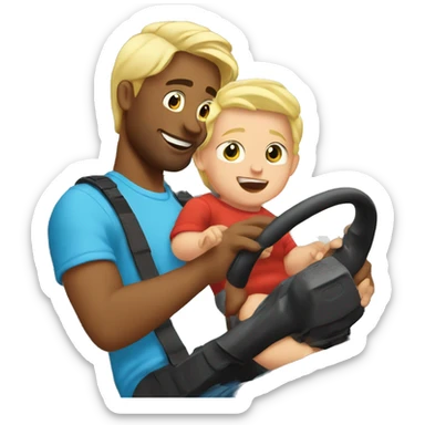 blonde dad plays cars with babyson sticker