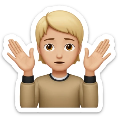 A person with disappointment on their face with their hands open facing palm up in front of them sticker