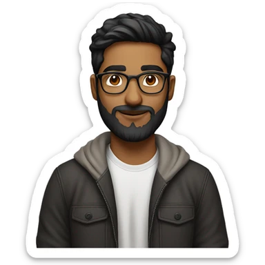 indian canadian 20 yr old with glasses, beard and airpods sticker