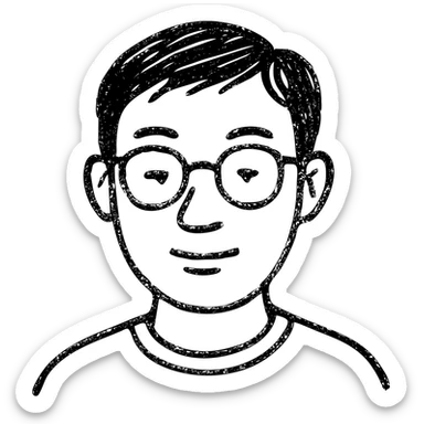 asian nerdy man with glasses, hand drawn outlined icon sticker