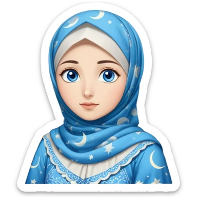Turkish beautiful finish Konya girl blue eyes with moon patterned hijab dress and watching the moonlight sky on the ground  sticker