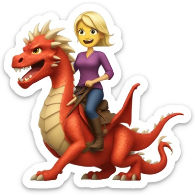 Blonde middle aged woman riding a dragon sticker