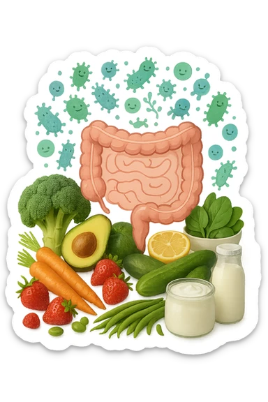 dieta low FODMAP + flora bilanciata, iperrealistica 4k sticker