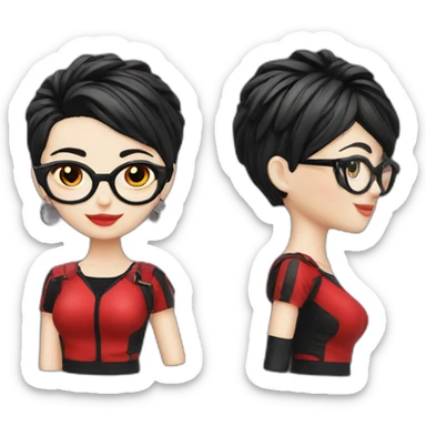 Punk female earrings glasses,red and black short hair, sticker