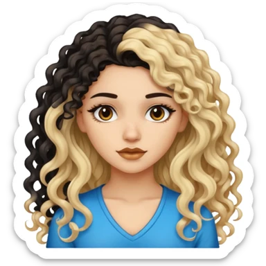 split dye leftside blonde rightside black-brown long curly hair, pretty pale Latina bratz baddie sticker