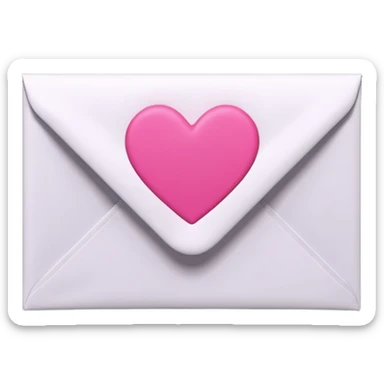 A 3D render of a white letter envelope with a vibrant pink heart sticker, clean background sticker