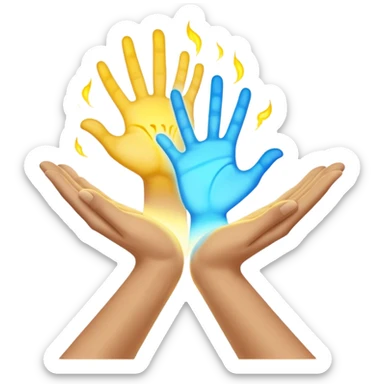 a normal hand being held by 2 hands, a glowing blue hand and a glowing yellow hand souls... hope and comfort from the past and futur sticker