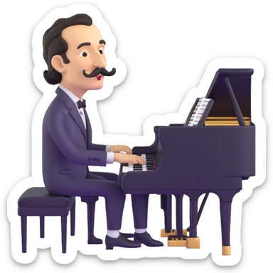 Salvador Dali with his iconic mustache playing a piano sticker