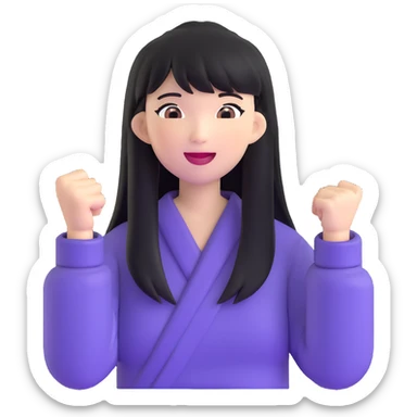 East Asian woman with long black straight hair and bangs cheering for Doosan Bears baseball team sticker