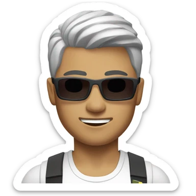 strong asian personal trainer short golden hair with sunglasses white vest sticker