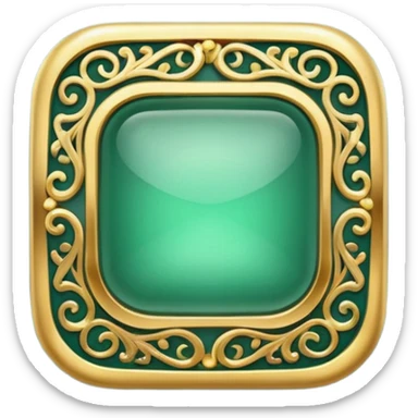 Jade and gold filigree style rounded square icon button sticker