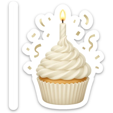Make this a birthday cupcake with a candle and confetti, keeping the white color and apple emoji style. Remove the background. sticker