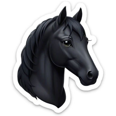 Cinematic Noble Black Horse Portrait Emoji, Poised and regal, with a strong, athletic build and a sleek, well-groomed jet-black fur, deep-set soulful dark eyes, Simplified yet sharp and sophisticated features, highly detailed, glowing with a soft, dignified glow, high shine, intelligent and commanding, stylized with an air of mysterious grace, focused and attentive, soft glowing outline, capturing the essence of a watchful and confident steed, so majestic it feels as though it could gallop out of the screen with effortless authority! sticker
