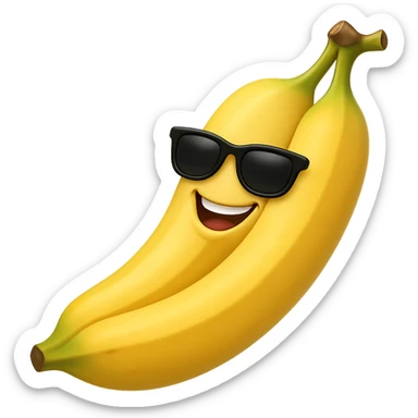 Add cool black sunglasses to the joyful banana, keep the original style and no background. sticker