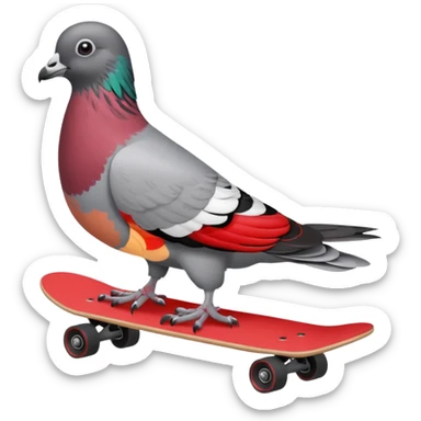 Create a pigeon on a red skateboard sticker