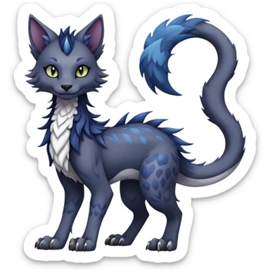 Kawaii dark edgy fantasy ethereal feline-vernid-sergal-fursona animal creature with a tufted tail full body with intricate markings  sticker