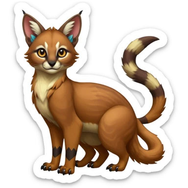 Colorful dark tropical tribal glorious divine exotic cute cool beautiful beautiful fantasy-caracal-civet-genet-sergal-vernid-Gryphon-Cacomistle-Trico-oncilla-animal-Fakémon-hybrid-fursona (full body) sticker