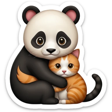 Panda hugging a  cat. The cat has 4 half its face ginger and the other half black sticker