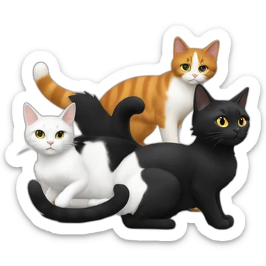 Chat noir et blanc avec un chat blanc et roux sticker