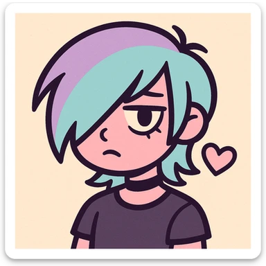 pastel emo profile picture with a heart accent, cute, expressive, minimal sticker