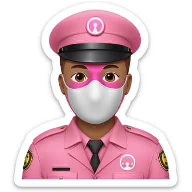 Pink security guard, faceless, circle symbol on mask sticker