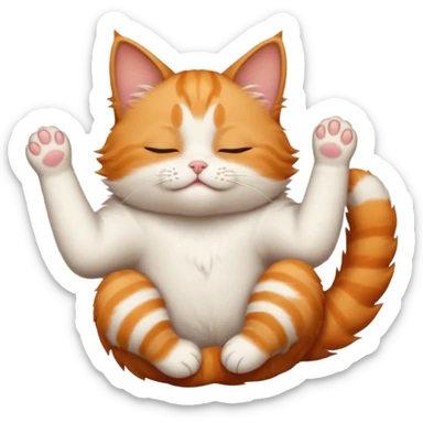 ginger and white small cat in funny positions upside down with eyes closed sticker