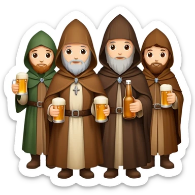 group of medieval pilgrims with cloaks and beer bottles sticker