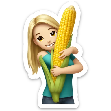 Happy white girl hugging corn sticker