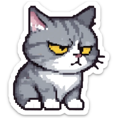 Create a cute mad cat giving a side glare in the same style as the reference image, with no background. sticker