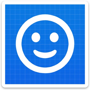 Frame 10: Fully blue blueprint background with all grid lines drawn, smiley face unchanged (keyframe for morph animation) sticker