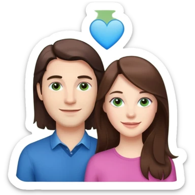 “A pink Polaroid-style photo of a couple: a white woman with long brunette hair and blue eyes, and a white man with short brunette hair and green eyes.” sticker