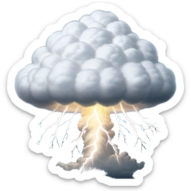Cinematic Realistic Cumulonimbus Emoji, Towering and imposing, with dark, dramatic clouds reaching up into the sky in a billowing formation. Lightning flickers within, and the atmosphere is charged with energy, signaling a powerful storm ahead. Soft glowing outline, capturing the essence of raw power, intensity, and nature’s fury in a mighty cumulonimbus cloud! sticker